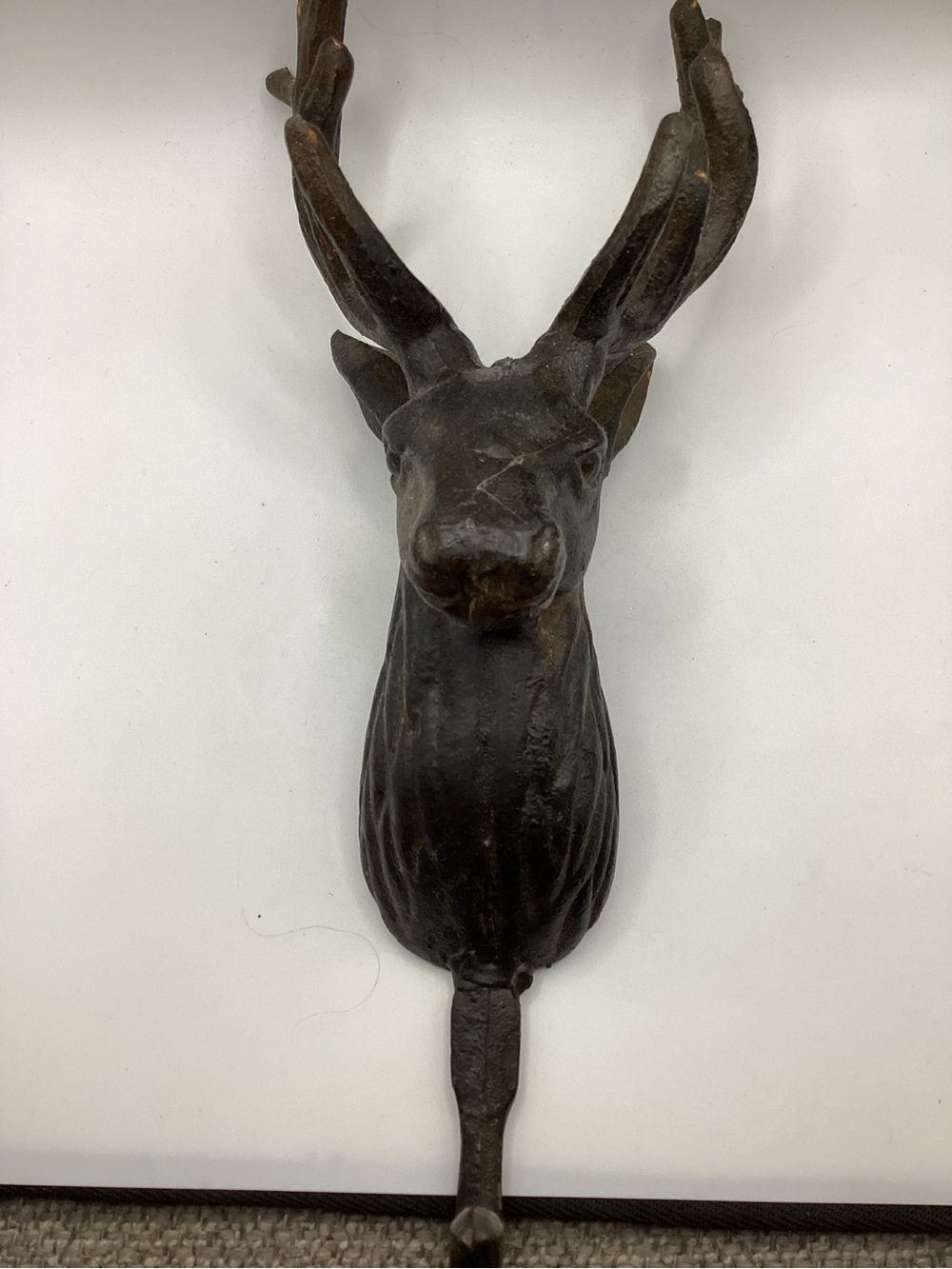 Rustic cast iron Dark Brown Deer Head Wall Hook - 12”